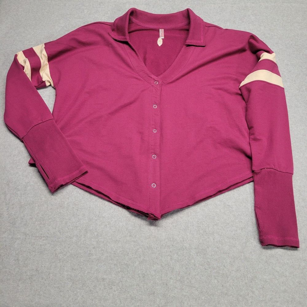 Free People Pink Button Down Shirt with Cream Stripes